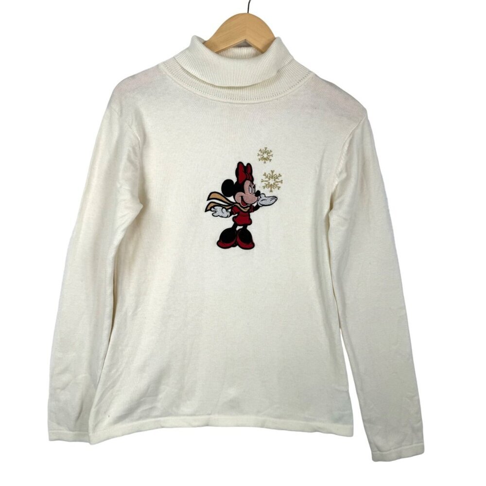 Disney Store Minnie embroidered turtle neck Sweater Cream sz M‎